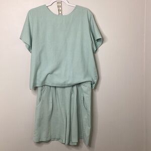 Vintage Linen Blend Lighthouse Point Shorts Set Light Blue Large Lagenlook